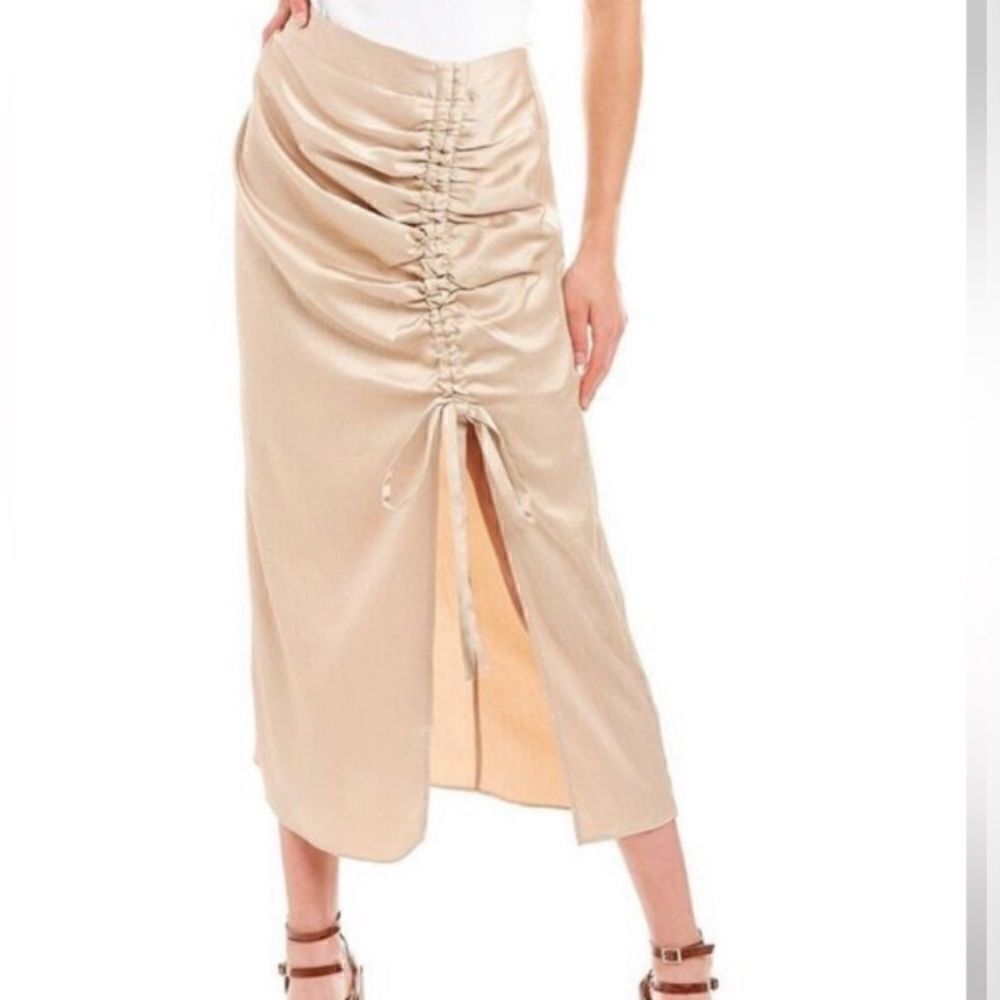 NEW Keepsake the Label Gold Champagne Closer Ruched Midi Skirt Size 4